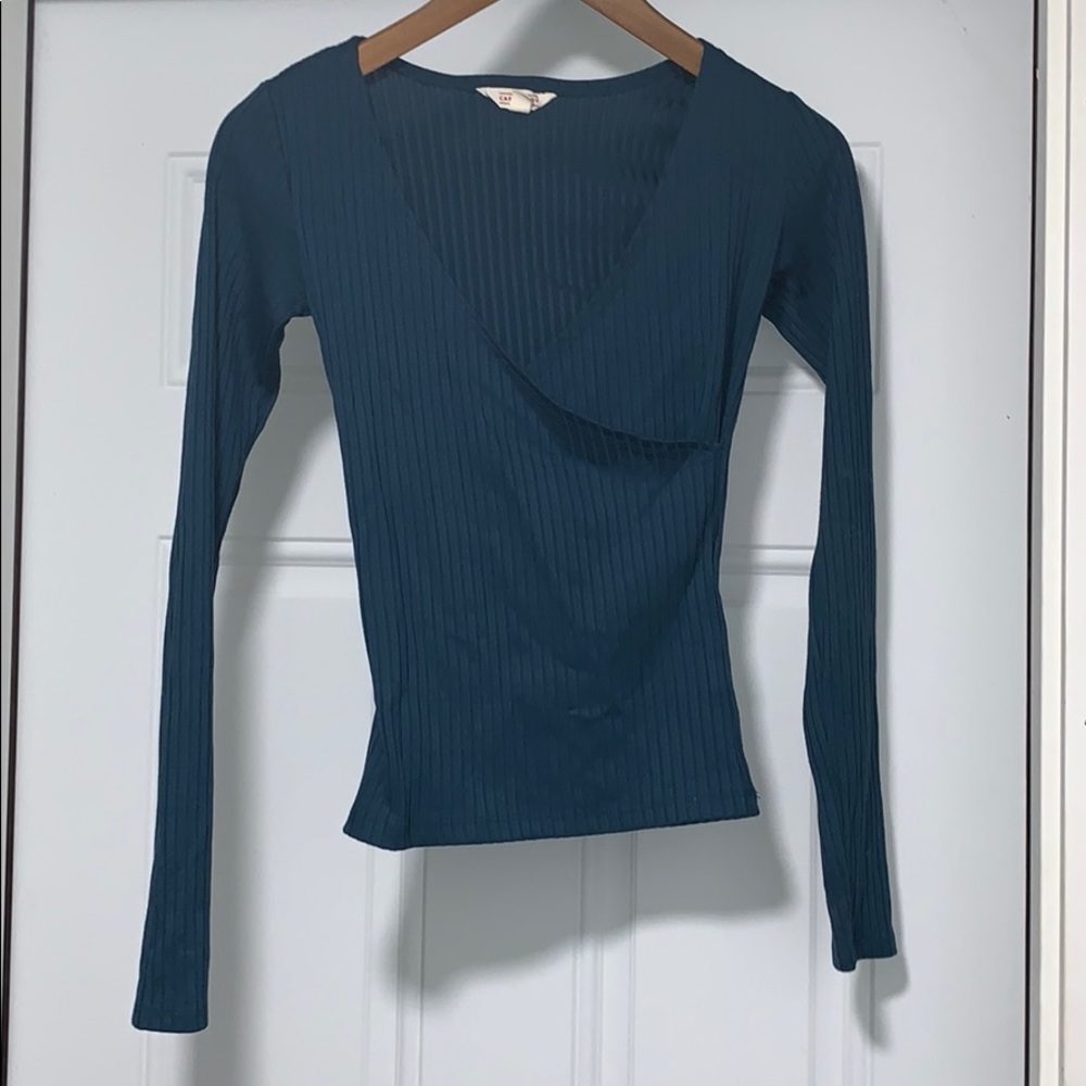 Long sleeve V neck wrap top